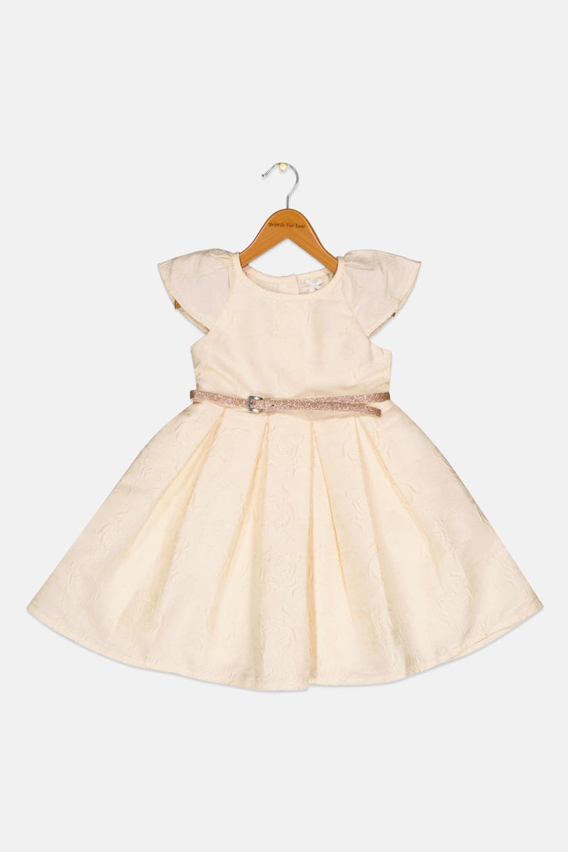 Hamleys Kids Girl Textured Belted Dress, Ivory - Image 2